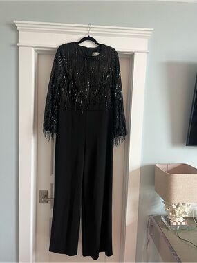 Eliza J Black Sequin Fringe Jumpsuit